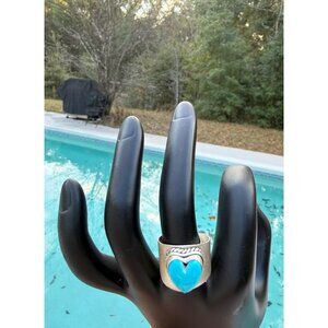 Artisan Heart  Sterling Silver Kingman Turquoise Cigar Band Statement Ring 9.5